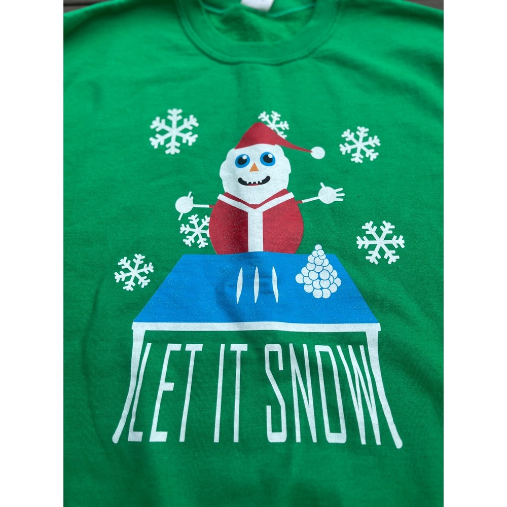 Gildan Let It Snow Snowman Graphic Green Sweatshirt Medium Funny Holiday (194)